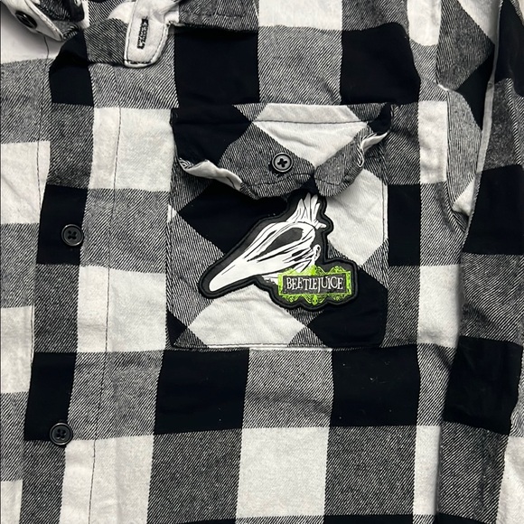 Black and White Beetlejuice Checkered Button-Up Shirt - Picture 3 of 3